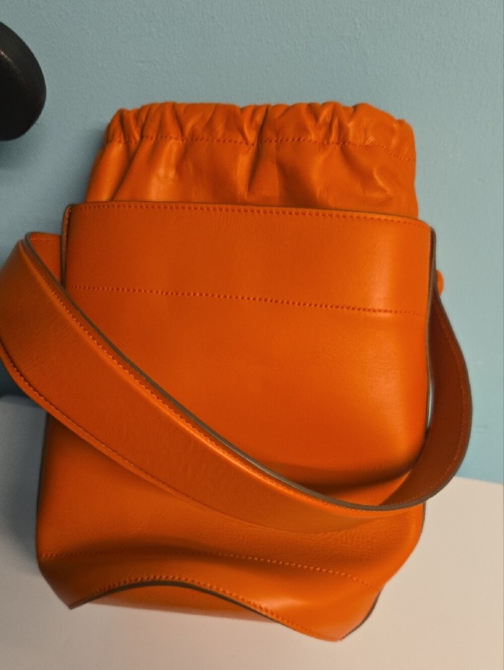 Mercedes Castillo Orange Leather Drawstring Bucket Bag - - Picture 6 of 9